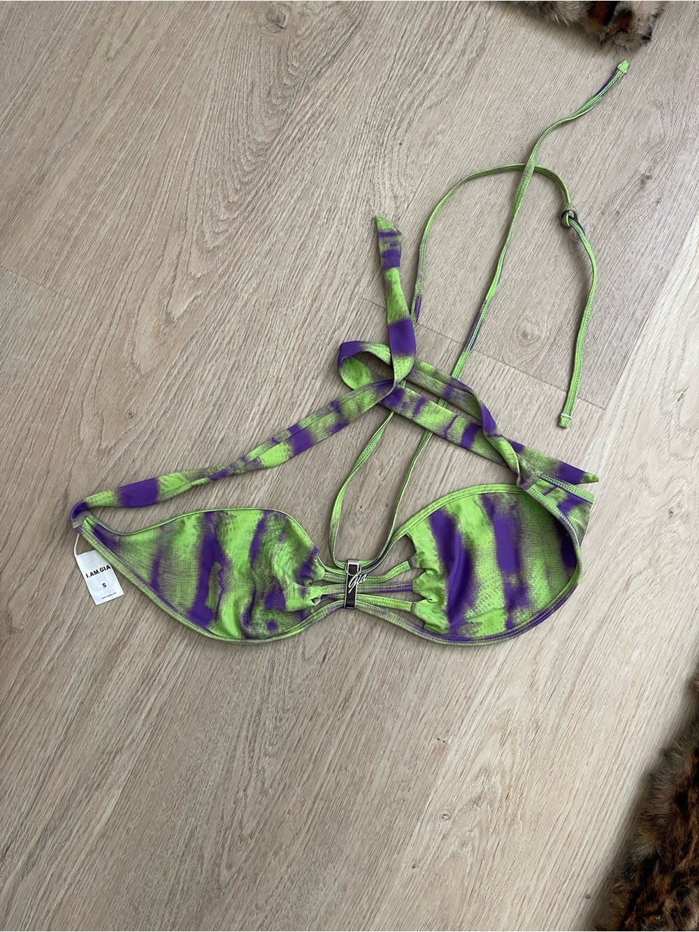 I AM GIA Tie-Dye Green & Purple Bikini Top